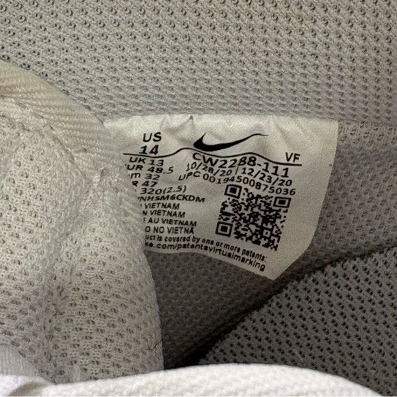 Nike Air Force 1 Men’s Size 14 Low Top Lace Triple White Breathable Upper - Picture 2 of 10